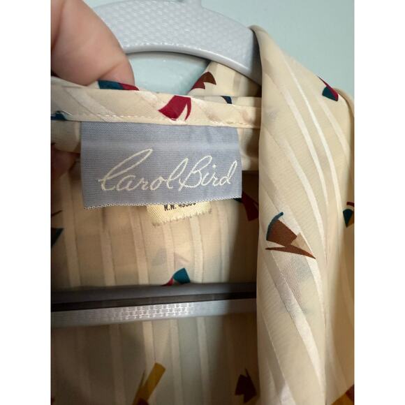 Vintage Carol Bird pleated cowl neck blouse all over print 80s - Picture 2 of 8